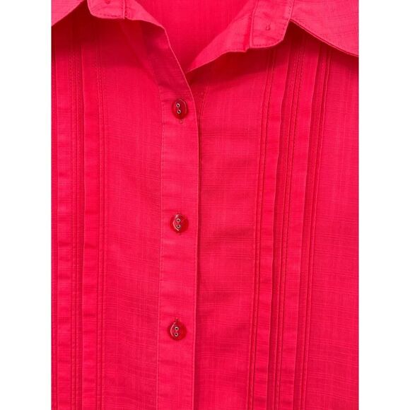 Koret 100% Cotton Button Down Blouse Coral Red 1/2 Roll Tab Sleeve Womens 3X - Picture 6 of 7